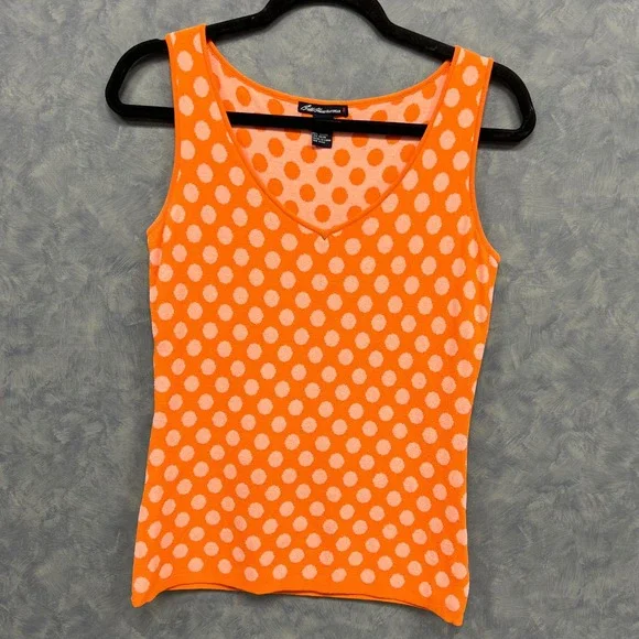 Bill Blass Jeanwear Polka Dot Tank Top Sleeveless V Neck Orange M - Picture 2 of 7